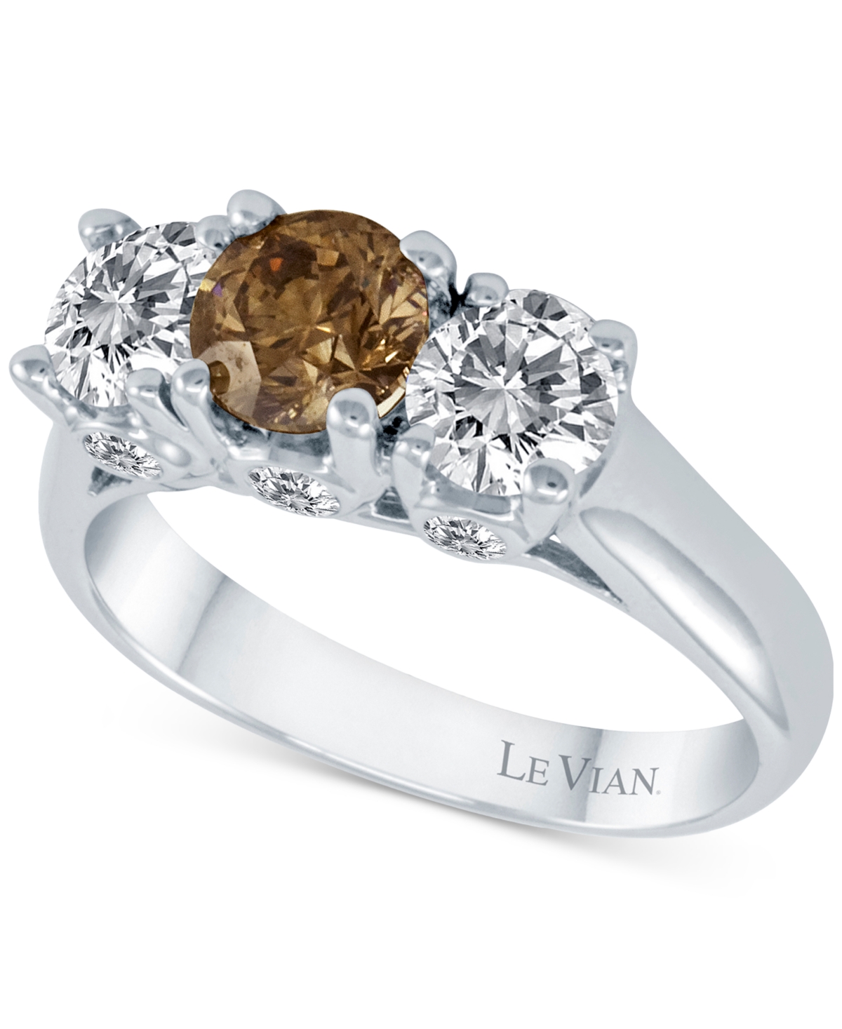 Le Vian Vanilla Diamond (1-1/8 Ct. T.w.) & Chocolate Diamond (7/8 Ct. T.w.) Trinity Ring In 18k White Gold In K Vanilla Gold Ring