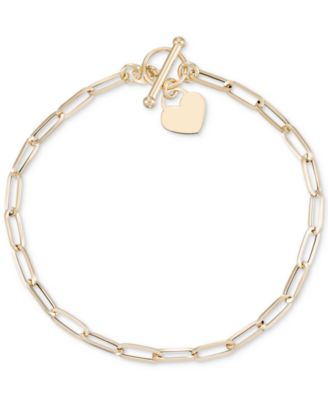 Macy's - Heart Tag Paperclip Link Toggle Bracelet in 10k Gold