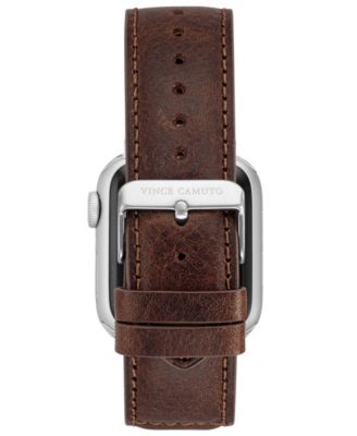 Men's Brown Stitched Pattern Premium Leather Band Compatible with 42/44/45/Ultra/Ultra 2 Apple Watch