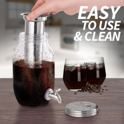 1.5 Liter Cold Brew Coffee Maker with Extra Thick Glass Carafe & Stainless Steel Mesh Filter