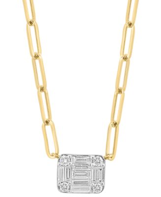 EFFY Collection - Diamond Baguette & Round Cluster Pendant Necklace (3/8 ct. t.w.) in 14k Gold, 16-3/4" + 1-1/4" extender