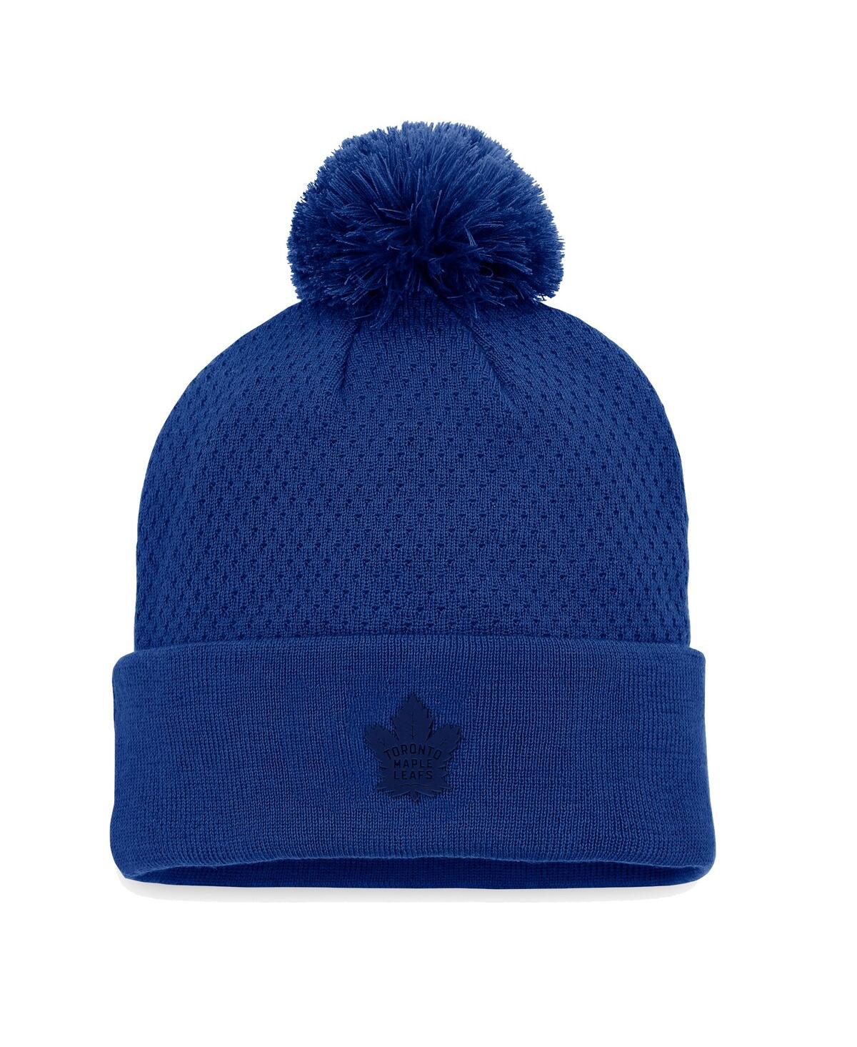 Shop Fanatics Women's  Blue Toronto Maple Leafs Authentic Pro Road Cuffed Knit Hat With Pom