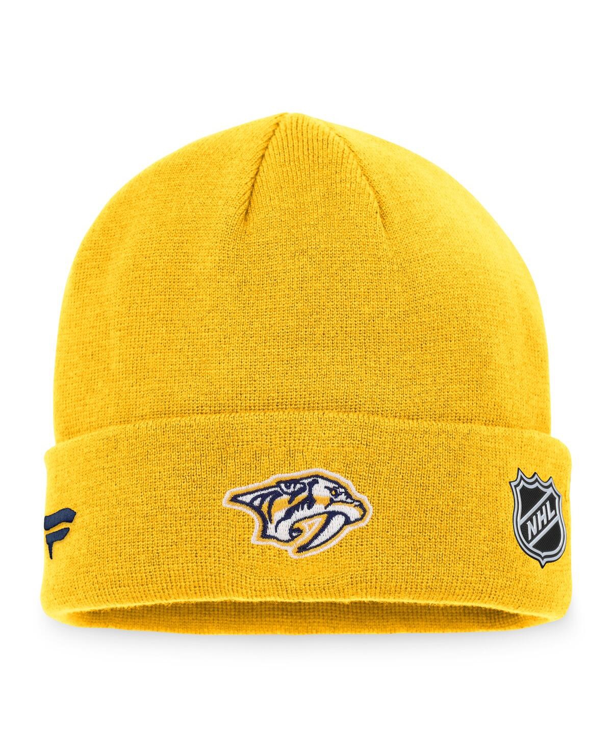 Shop Fanatics Men's  Gold Nashville Predators Authentic Pro Rink Cuffed Knit Hat