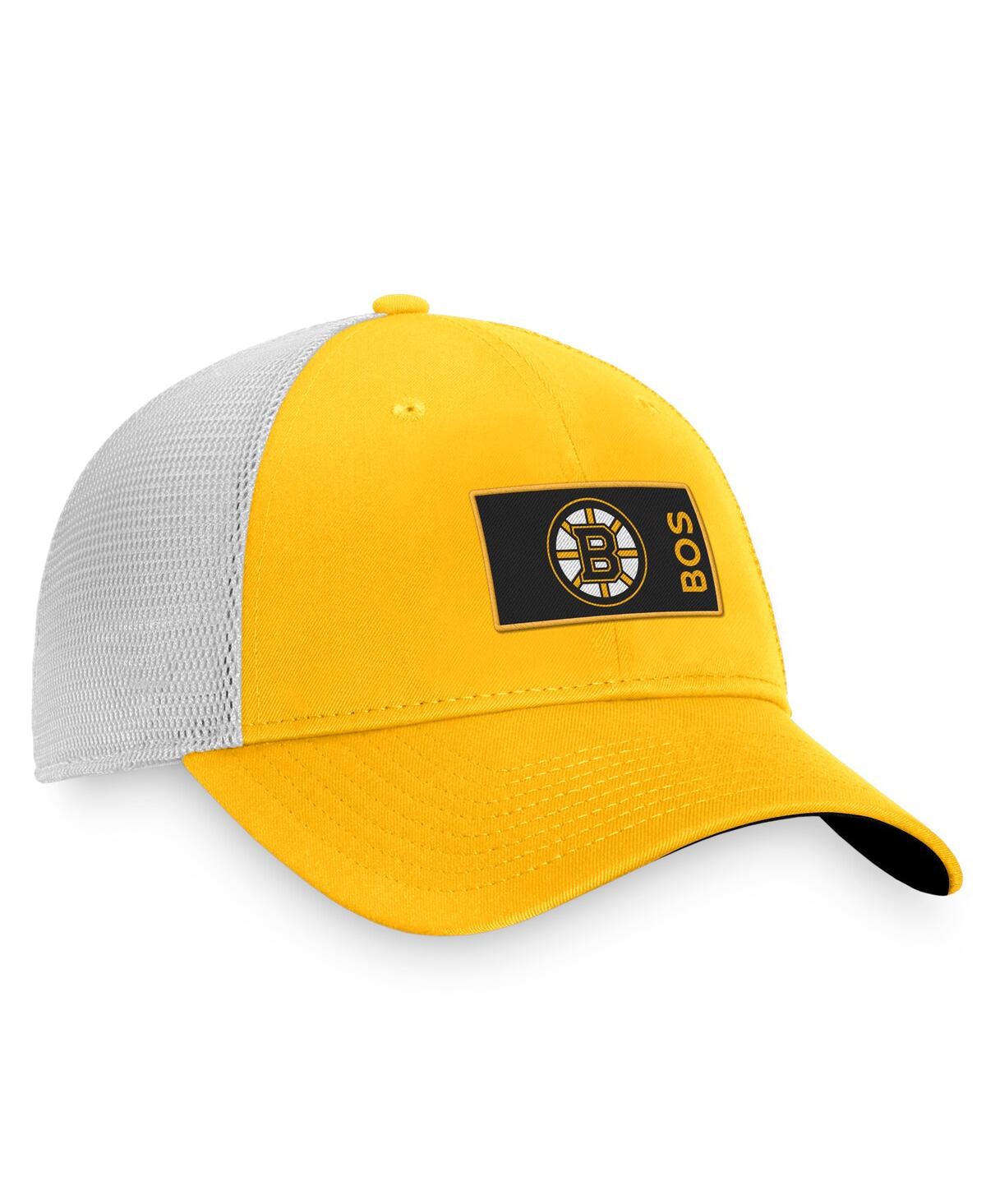 Fanatics Branded Gold/white Boston Bruins Authentic Pro Rink Trucker Snapback Hat In Gold,white