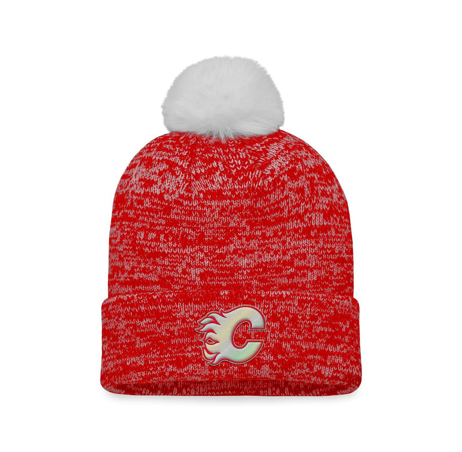 Women's Red Calgary Flames Glimmer Cuffed Knit Hat with Pom