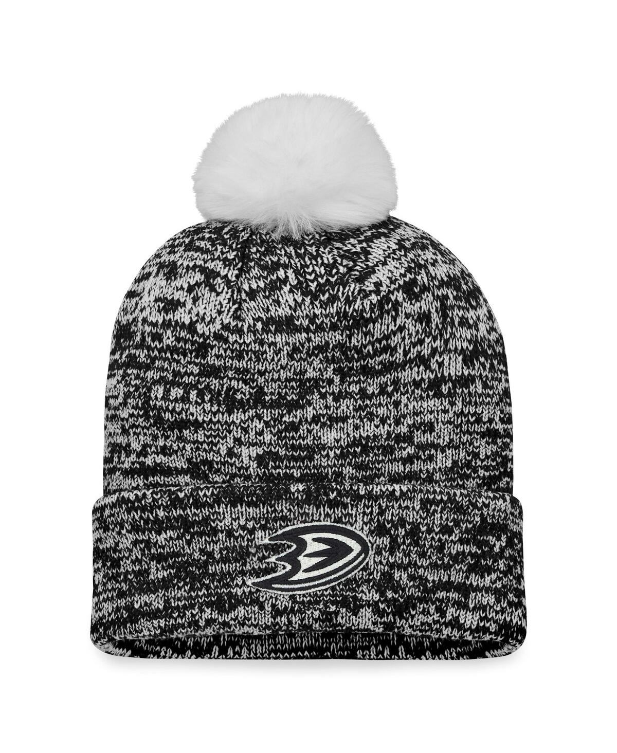 Shop Fanatics Women's  Black Anaheim Ducks Glimmer Cuffed Knit Hat With Pom