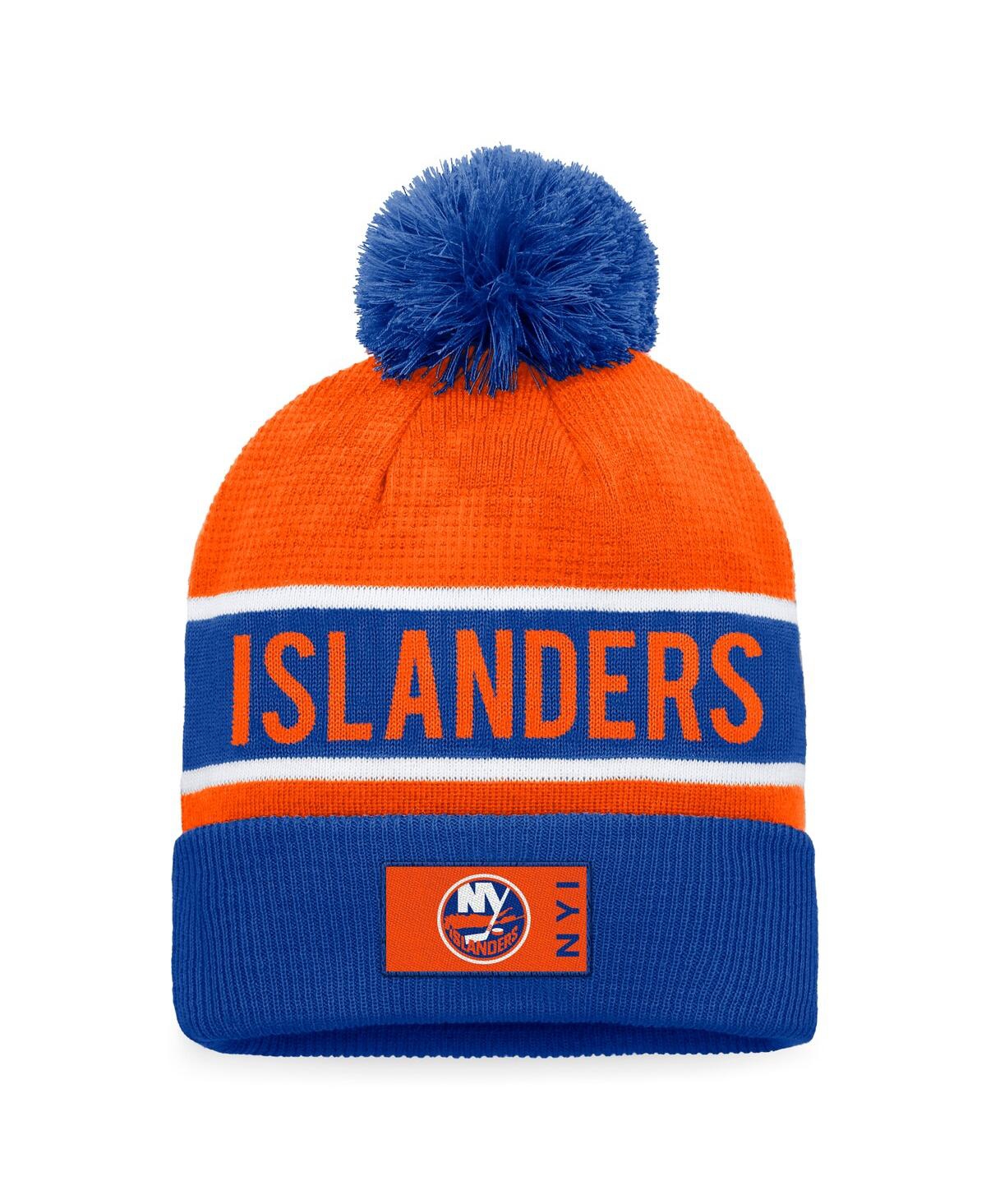 Shop Fanatics Men's  Royal, Orange New York Islanders Authentic Pro Rink Cuffed Knit Hat With Pom In Royal,orange