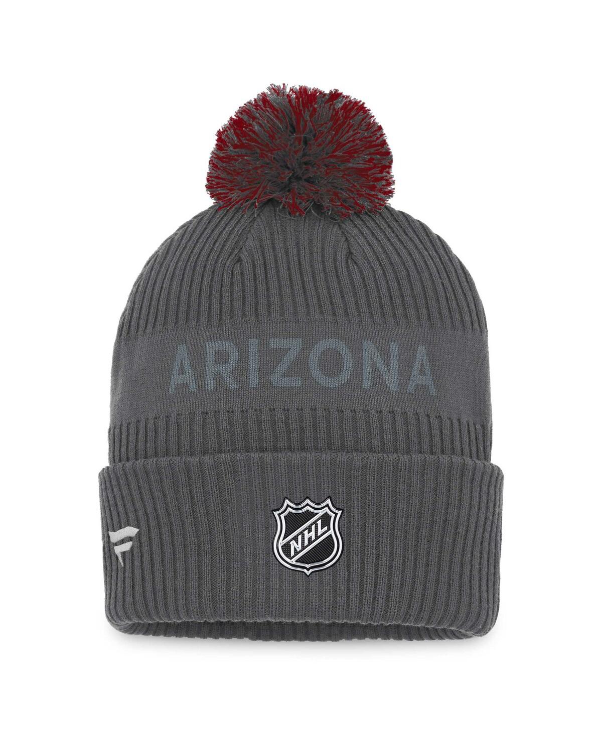 Shop Fanatics Men's  Charcoal Arizona Coyotes Authentic Pro Home Ice Cuffed Knit Hat With Pom