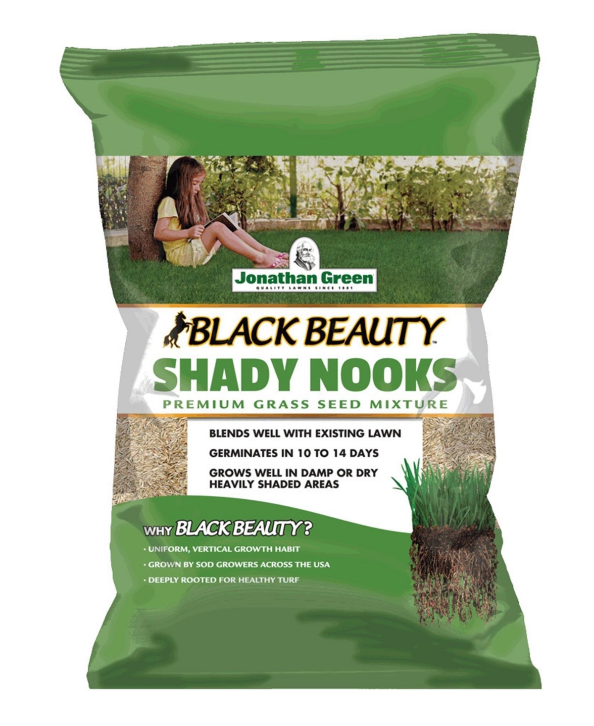 (#11960) Black Beauty Shady Nooks Grass Seed - 25lb bag - Green