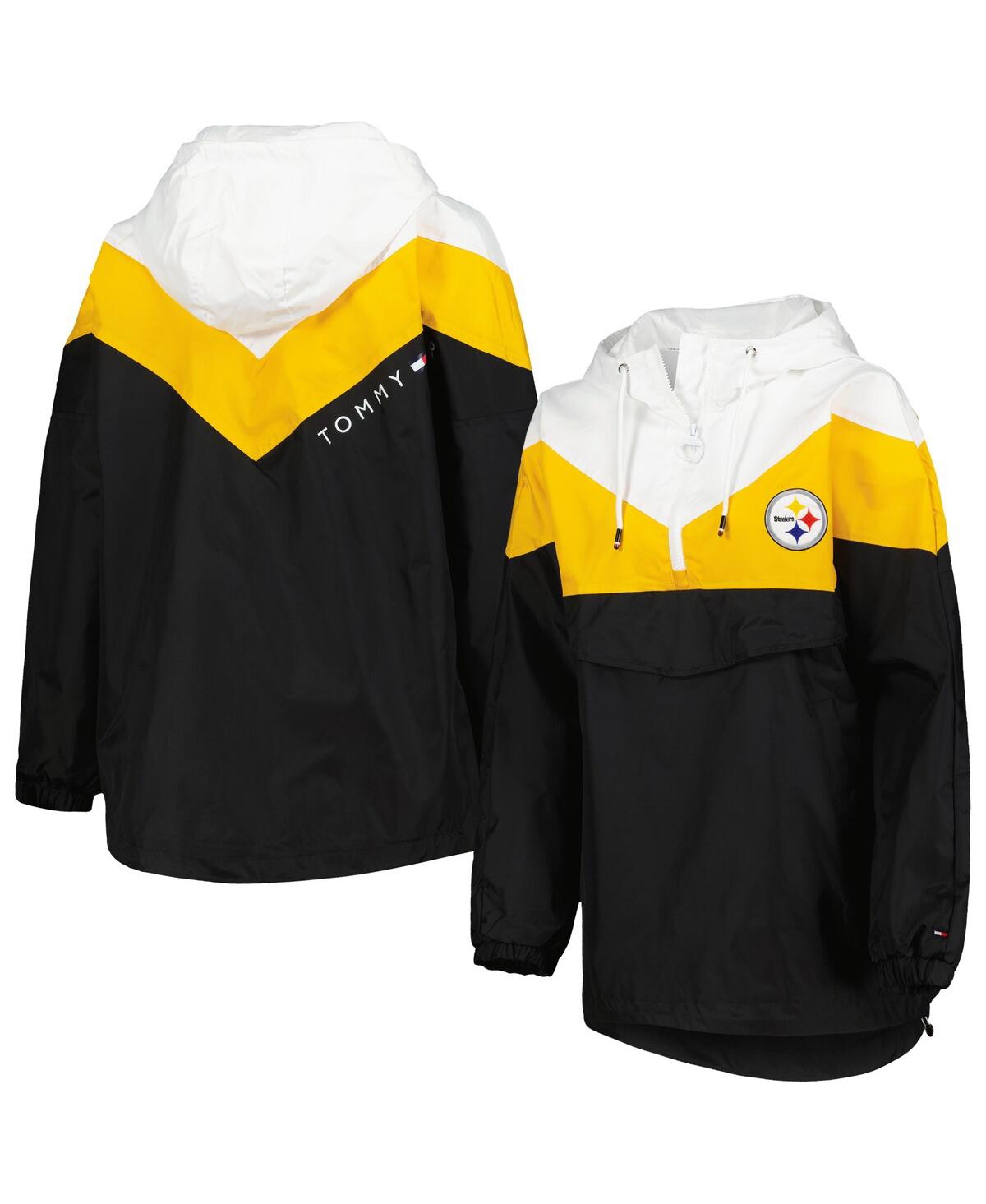 Shop Tommy Hilfiger Women's  White, Gold Pittsburgh Steelers Staci Half-zip Hoodie Windbreaker Jacket In White,gold