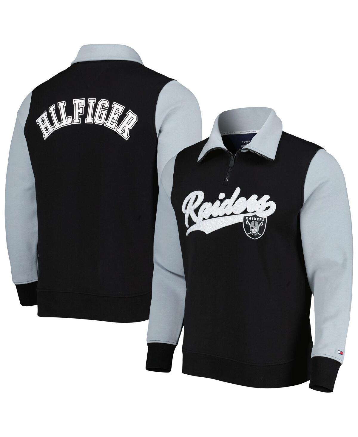 Tommy Hilfiger Black/silver Las Vegas Raiders Aiden Quarter-zip Sweatshirt In Black,silver