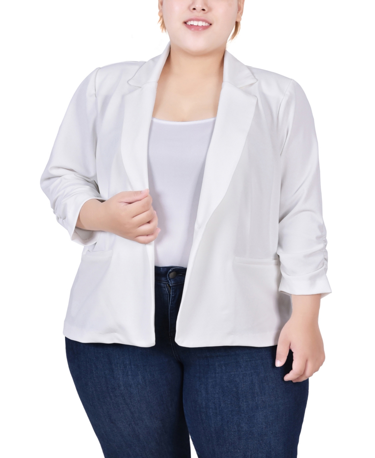 Shop Ny Collection Plus Size Long Sleeve Scuba Crepe Jacket In Atlas Ivory