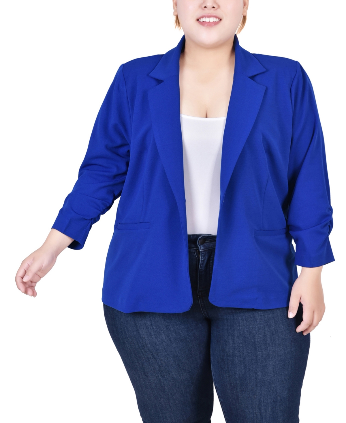 NY COLLECTION PLUS SIZE LONG SLEEVE SCUBA CREPE JACKET 