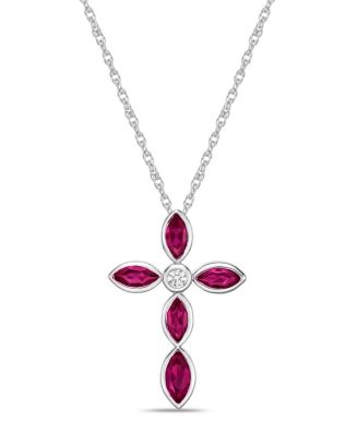 Macy s Sterling Silver Simple 1 5 8 ct. t. w. Lab Grown Ruby and Lab Grown White Sapphire Marquise Bezel Set Cross Pendant Necklace Macy s