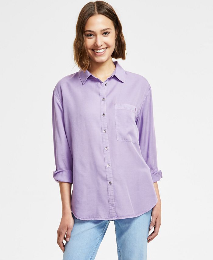 Calvin Klein Jeans Women's Button-Front Boyfriend Shirt & Reviews - Tops -  Juniors - Macy's