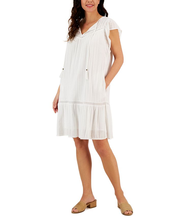 Style & Co Women's Lace-Trim Flutter-Sleeve Dress, Created for Macy's ...
