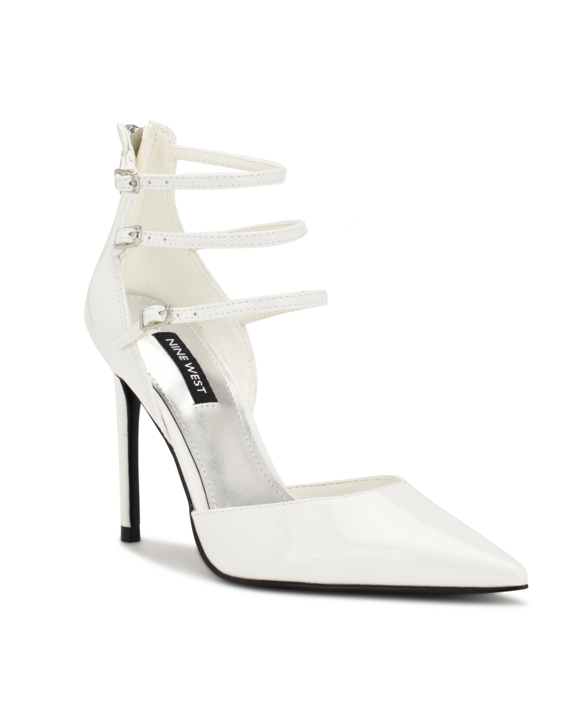 Nine West Women's Frann Pointy Toe D'orsay Strappy Pumps In White Patent