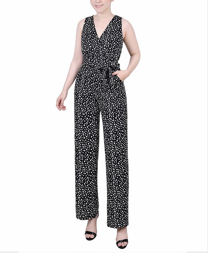 NY Collection Petite Surplice Belted Wide-Leg Jumpsuit - Macy's