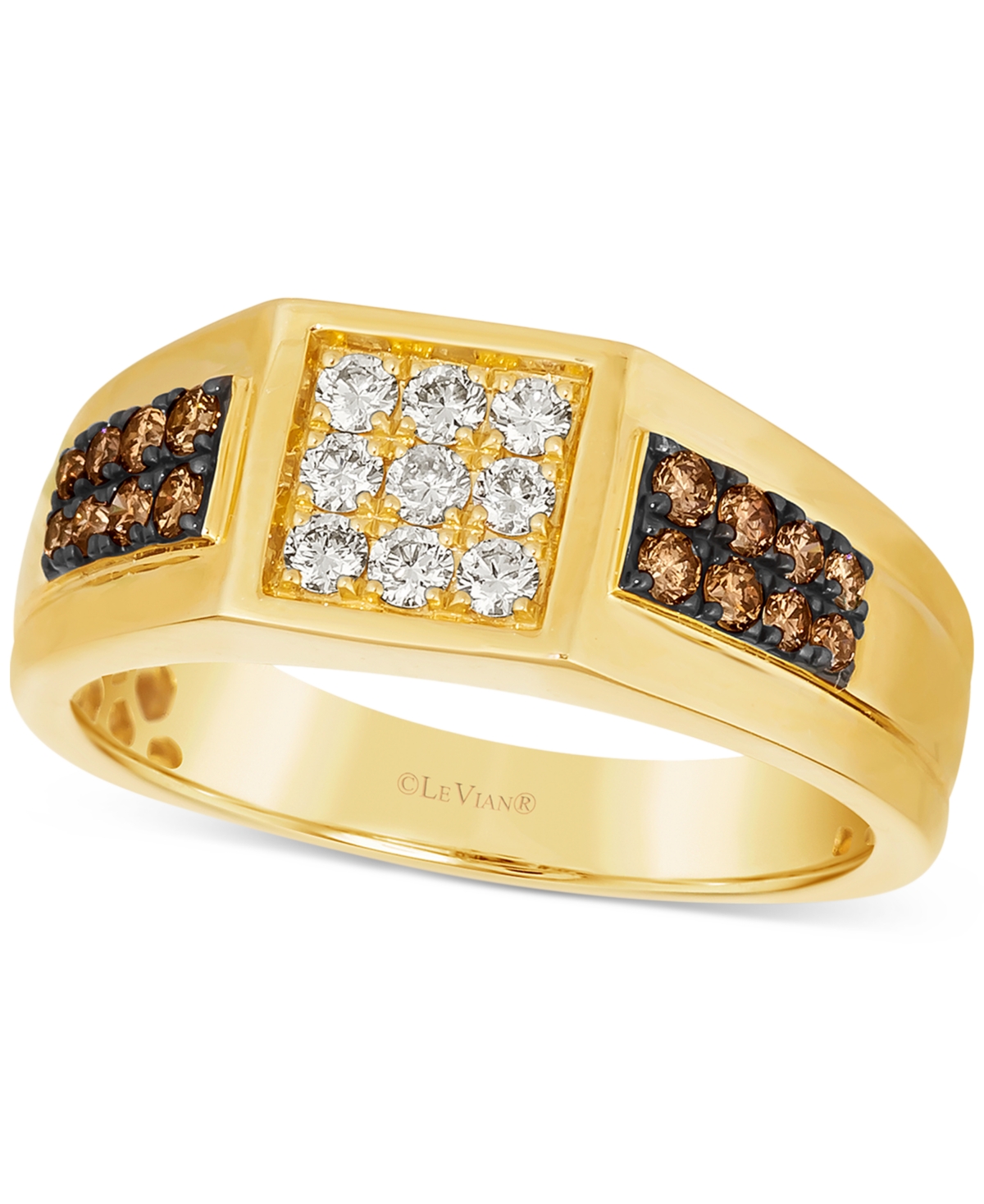 Le Vian Chocolatier Men's Chocolate Diamond (1/3 Ct. T.w.) & Vanilla Diamond (1/3 Ct. T.w.) Cluster Ring In In Yellow Gold