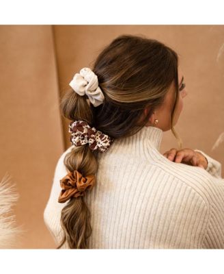 Leather Scrunchie Set - Brown Cowhide