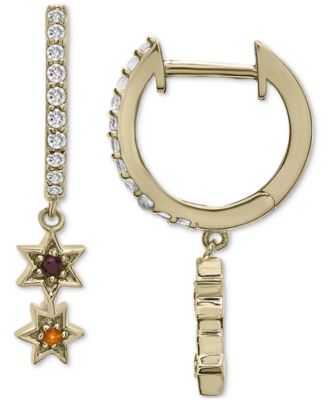2-Pc. Set Lab-grown White Sapphire (5/8 ct. t.w.), Garnet (1/20 ct. t.w.) & Citrine Accent Huggie Hoop Earrings in 14k Gold-Plated Sterling Silver
