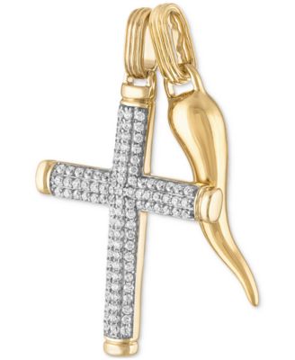 2-Pc. Set Cubic Zirconia Cross and Horn Pendants in 14k Gold-Plated Sterling Silver, Created for Macy's