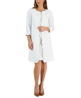 Kasper Womens Scalloped Edge Long Jacket Topper Jacquard Empire Seamed Sheath  Dress In Lily White | ModeSens