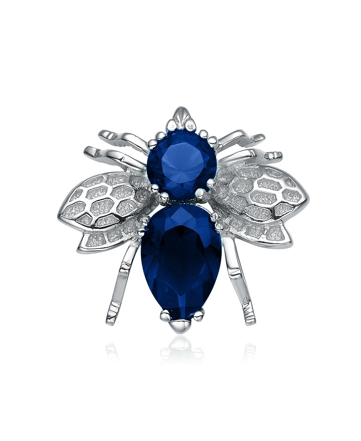 Genevive Gv Cubic Zirconia Sterling Silver White Gold Plated Bee Pin In Sapphire