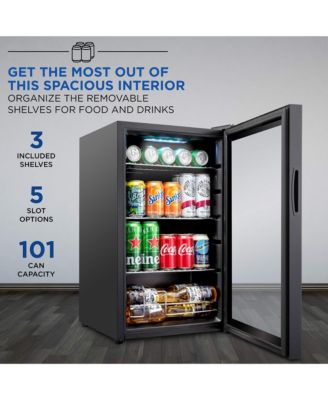 101 Can Small Refrigerator and Mini Bar Beverage Cooler, Black