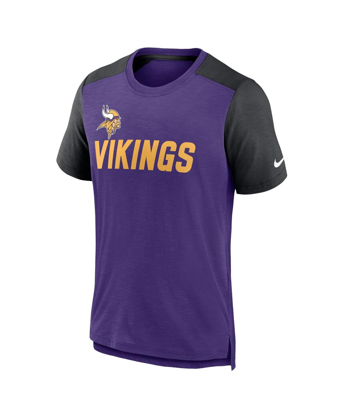 Nike Men's  Heathered Purple, Heathered Black Minnesota Vikings Color Block Team Name T-shirt In Heathered Purple,heathered Black