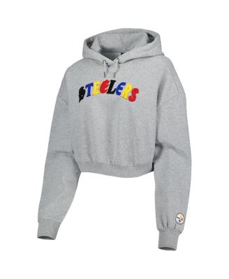 Women's Gray Pittsburgh Steelers Cropped Pullover Hoodie