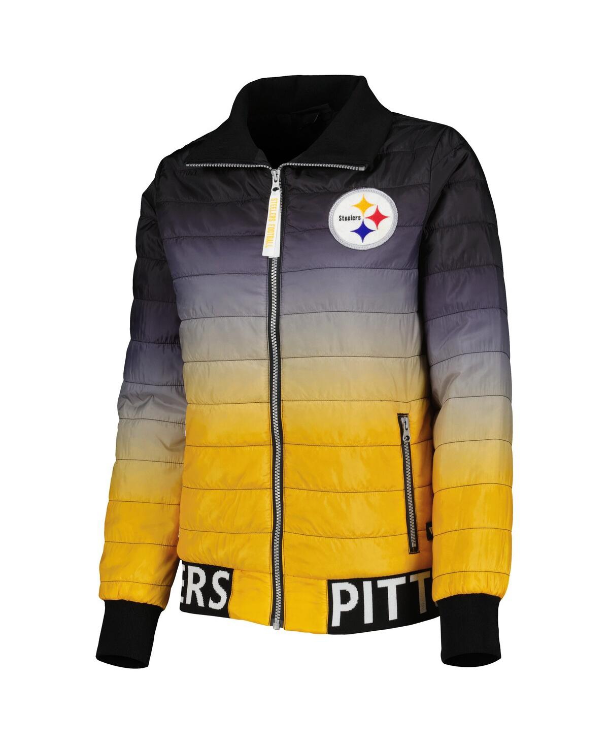 Shop The Wild Collective Women's  Black, Gold Pittsburgh Steelers Color Block Full-zip Puffer Jacket In Black,gold