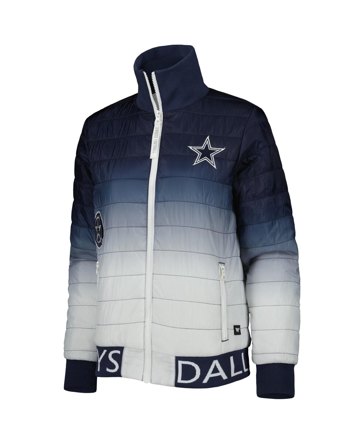 The Wild Collective Women's  Navy, Silver Dallas Cowboys Color Block Full-zip Puffer Jacket In Navy,silver