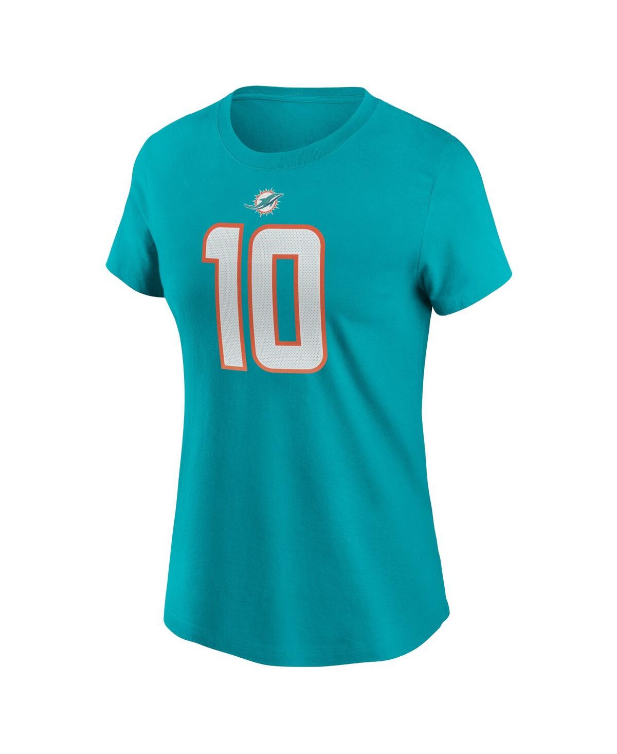 Shop Nike Women's  Tyreek Hill Aqua Miami Dolphins Player Name And Number T-shirt