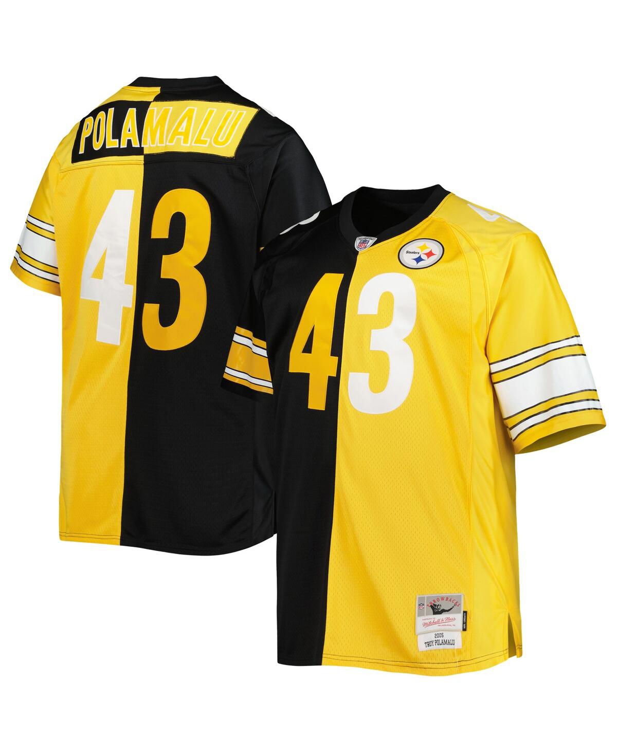 Men's Mitchell & Ness Troy Polamaluand Gold Pittsburgh Steelers Big and Tall Split Legacy Retired Player Replica Jersey - Black, Gold