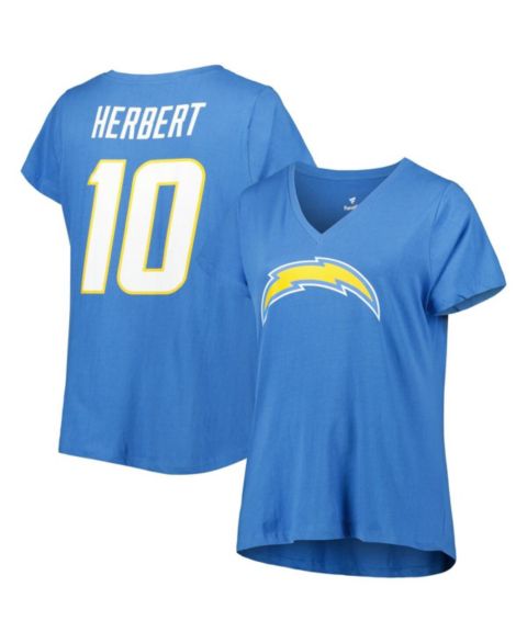 Женская футболка Fanatics Justin Herbert Powder Blue Los Angeles Chargers Plus Size Player Name and Number V-Neck