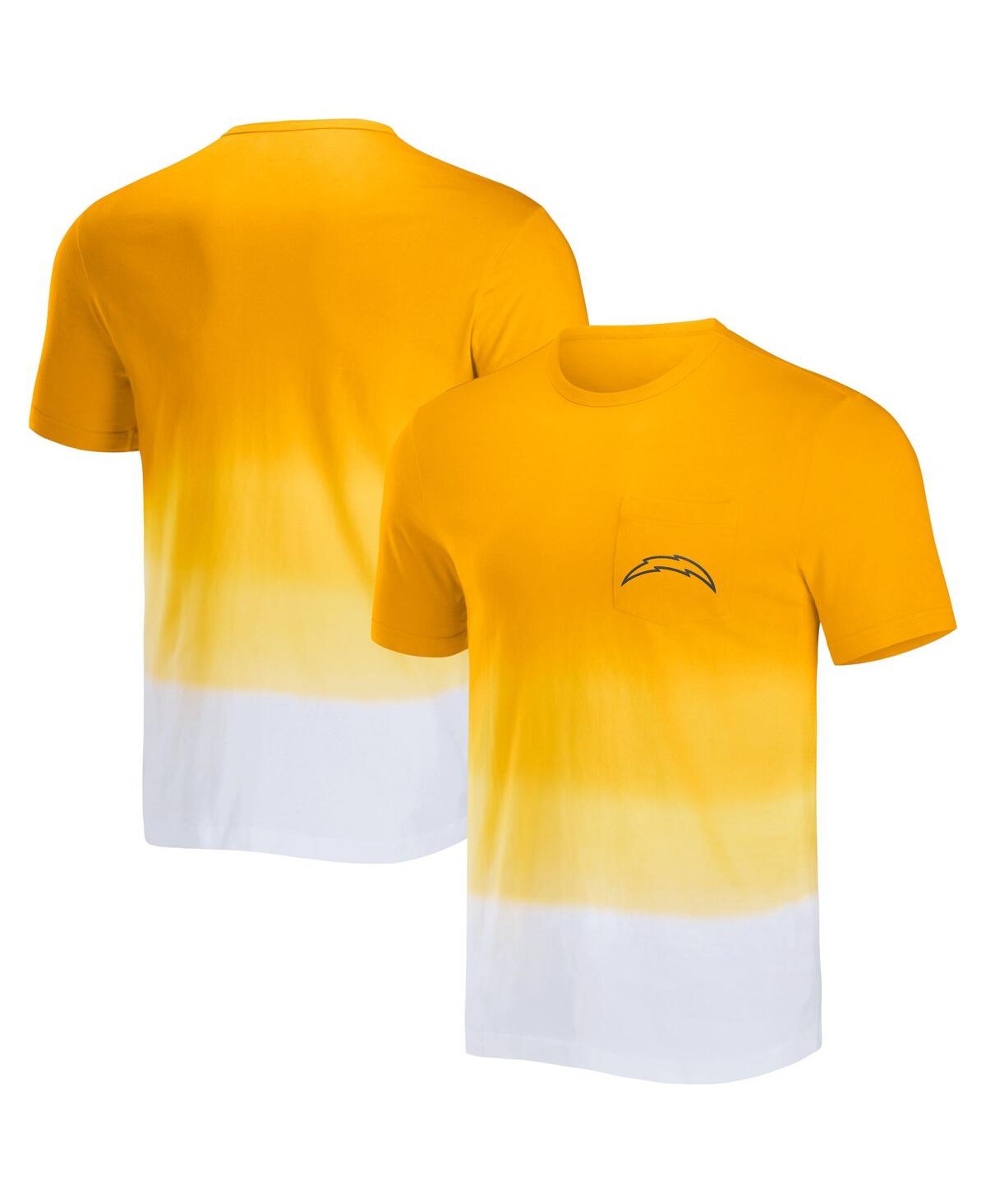 Fanatics Men's Nfl X Darius Rucker Collection By  Gold, White Los Angeles Chargers Dip Dye Pocket T-s In Yellow