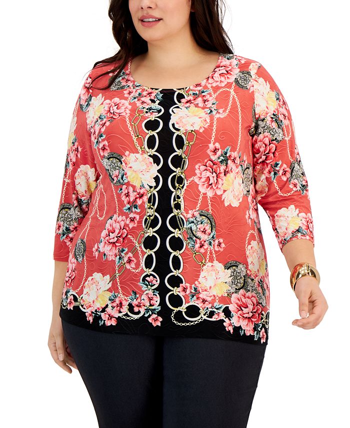 JM Collection Plus Size Chain Story Jacquard Top, Created for