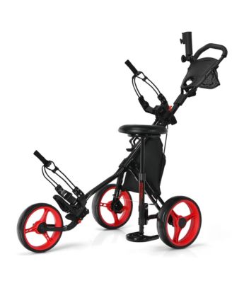Folding 3 Wheels Golf Push Cart W/Seat Scoreboard Adjustable Handle