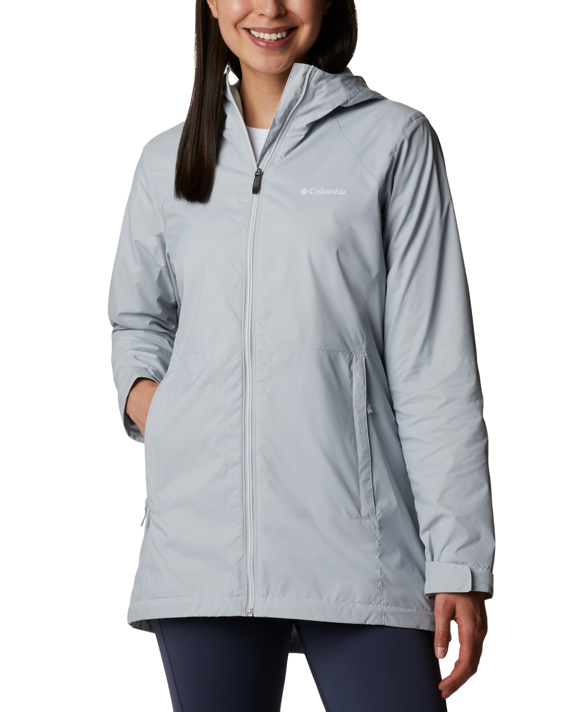 Columbia Switchback Long Lined Rain Jacket In Cirrus Grey