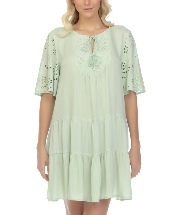 RAVIYA Women's Crochet Top Cotton Blend Tiered Beach Pool Cover-up Maxi Dress
