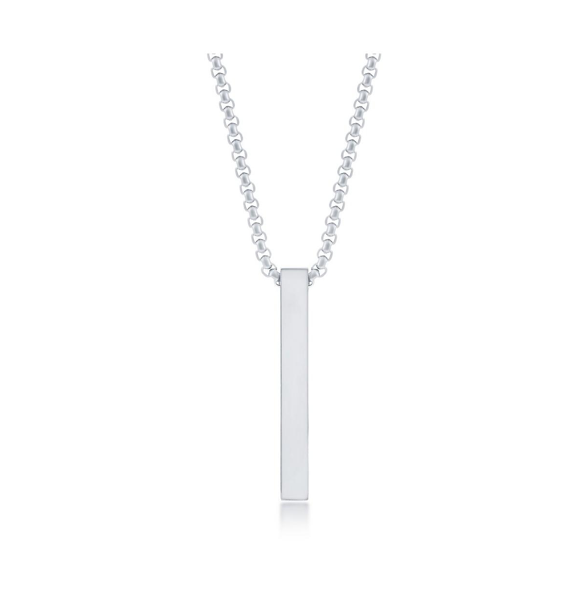 Mens Stainless Steel Vertical Bar Necklace - Silver