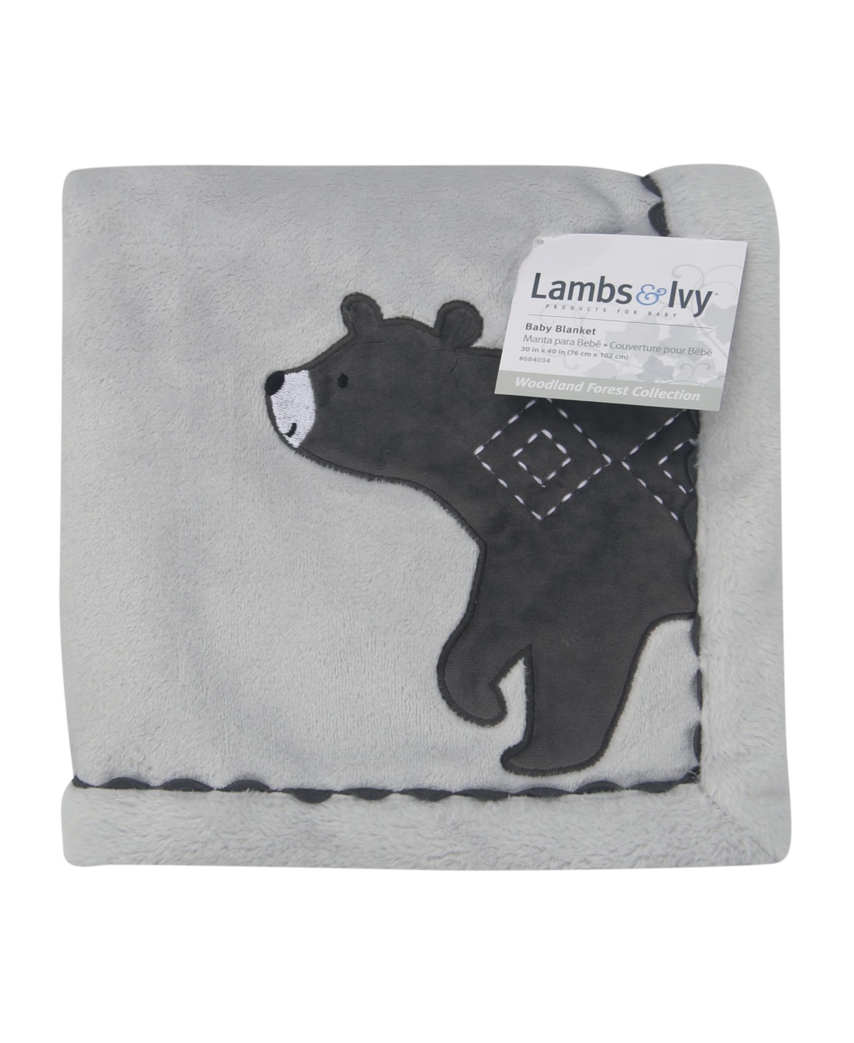 Lambs & Ivy Woodland ForestFleece Bear Nursery Baby Blanket - Gray