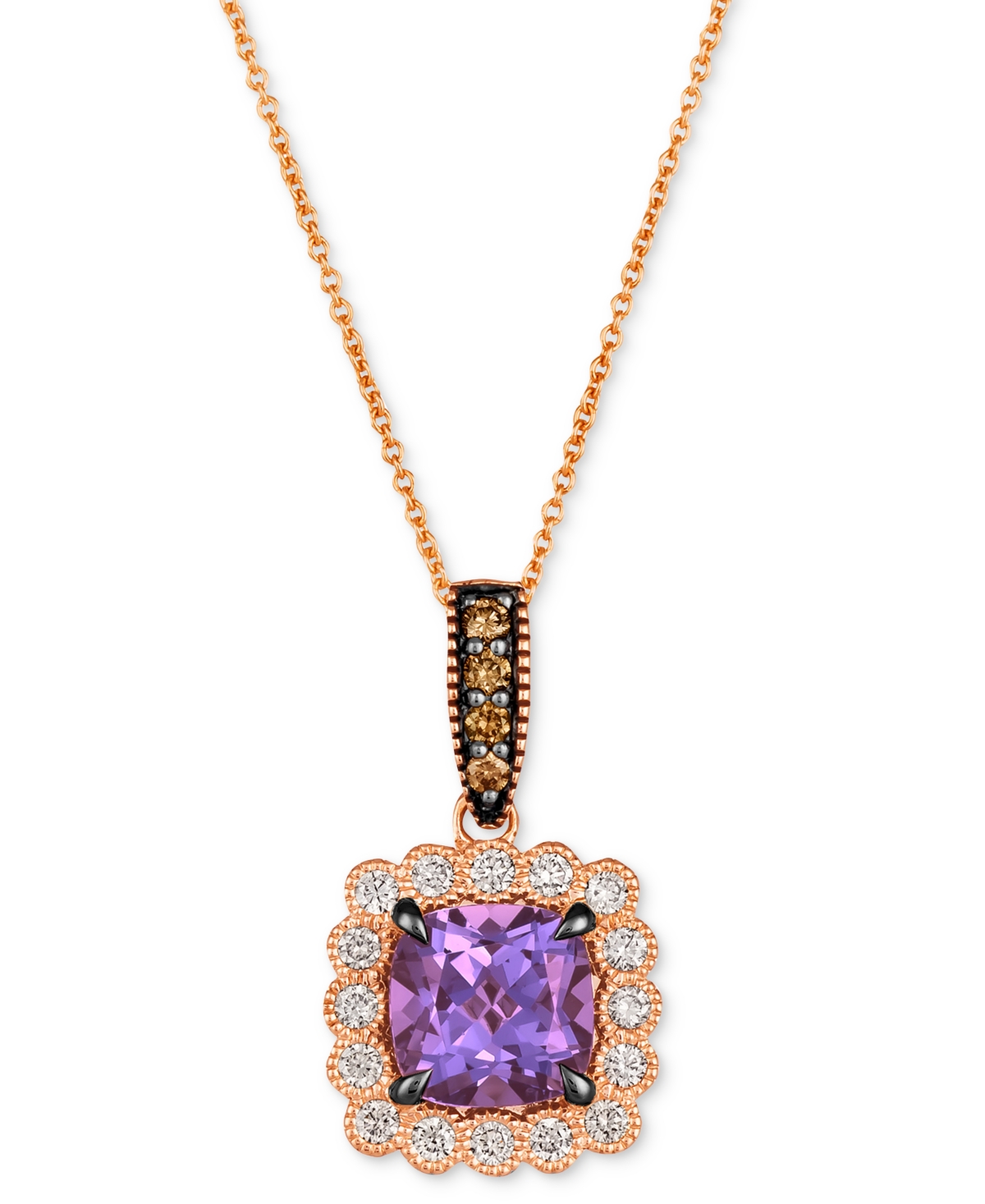 Le Vian Grape Amethyst (2-1/8 Ct. T.w.) & Diamond (3/8 Ct. T.w.) Halo Pendant Necklace In 14k Rose Gold, 18" In No Color