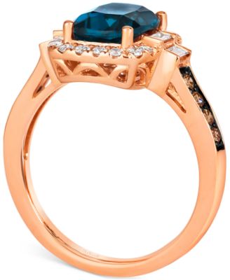Chocolatier&reg; Deep Sea Blue Topaz (2-1/4 ct. t.w.) & Diamond (1/2 ct. t.w.) Halo Ring in 14k Rose Gold