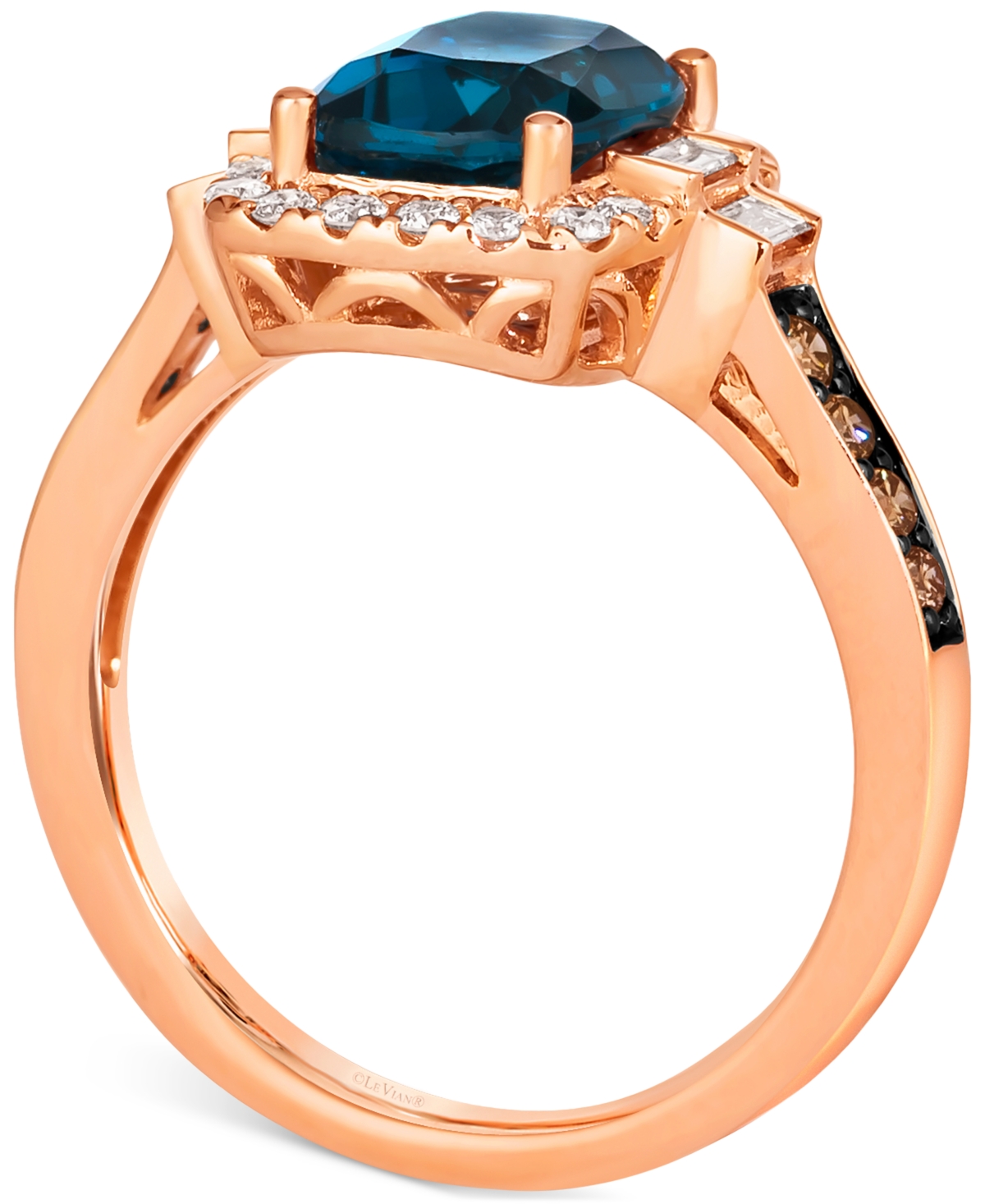 Le Vian Chocolatier Deep Sea Blue Topaz (2-1/4 ct. t.w.) & Diamond (1/2 ct. t.w.) Halo Ring in 14k Rose Gold