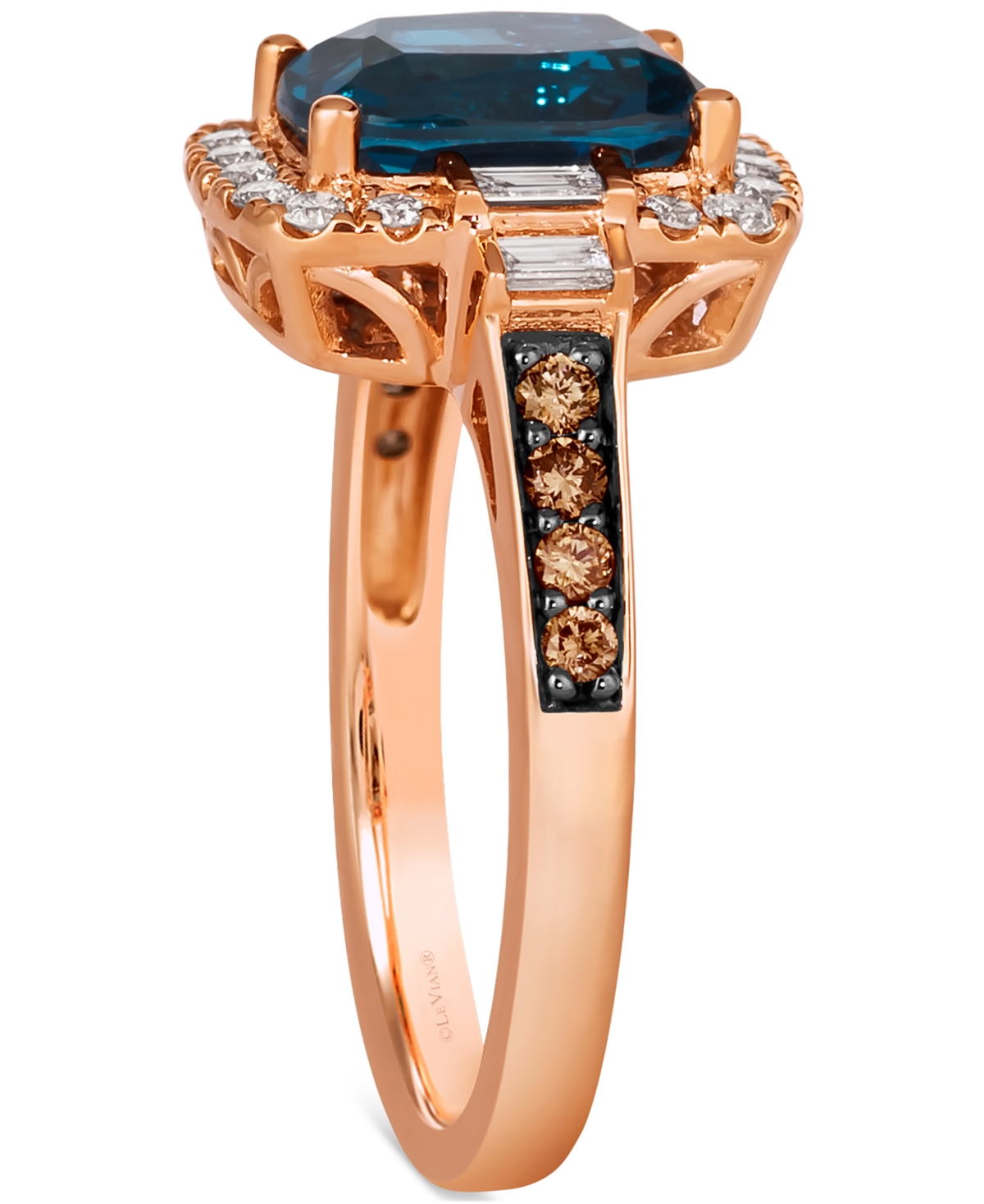 Le Vian Chocolatier Deep Sea Blue Topaz (2-1/4 ct. t.w.) & Diamond (1/2 ct. t.w.) Halo Ring in 14k Rose Gold