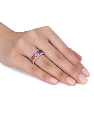 2-Pc. Set Lab-Grown Multi-Sapphire Baguette Ring & Matching Hoop Earrings (8-1/10 ct. t.w.) in Sterling Silver