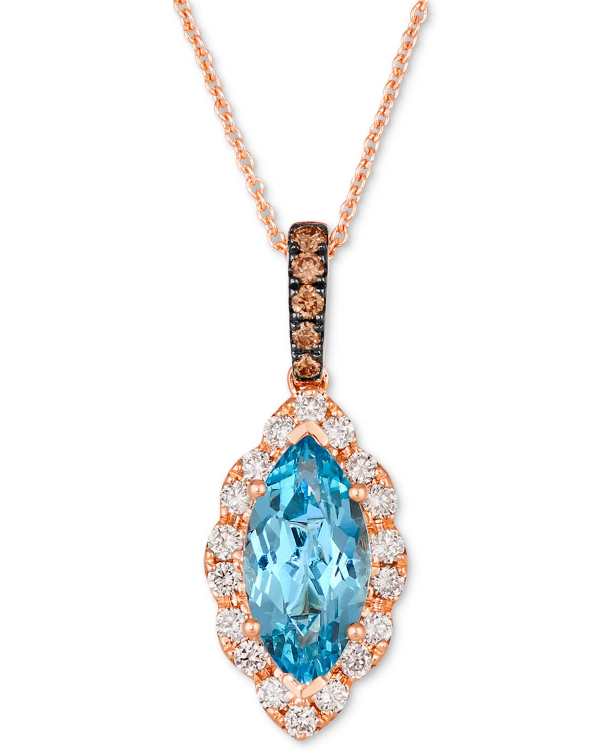 Blue Topaz (1-3/4 ct. t.w.) & Diamond (3/8 ct. t.w.) Marquise Halo Pendant Necklace in 14k Rose Gold, 18" + 2" extender