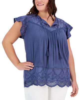 Style & Co Plus Size Eyelet Split-Neck Blouse, Created for